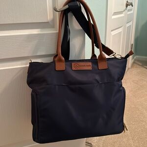 Sarah Wells Abby Breast Pump bag color- navy with brown straps